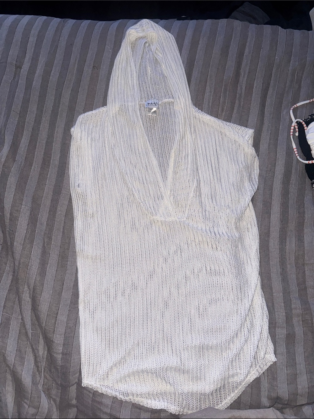 Jordan Taylor White Hooded Open-Knit Swim Coverup